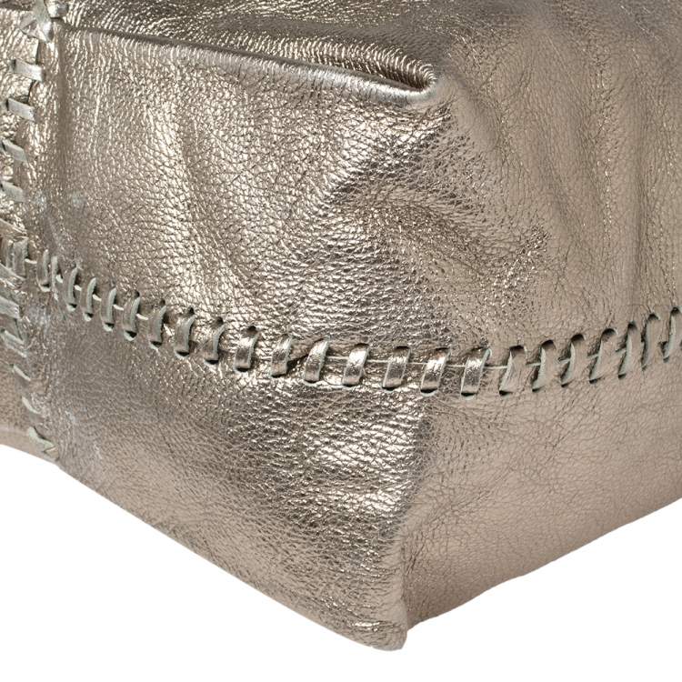 Pre Owned Jimmy Choo Metallic Leather and Snakeskin Trim Whipstitch Tote