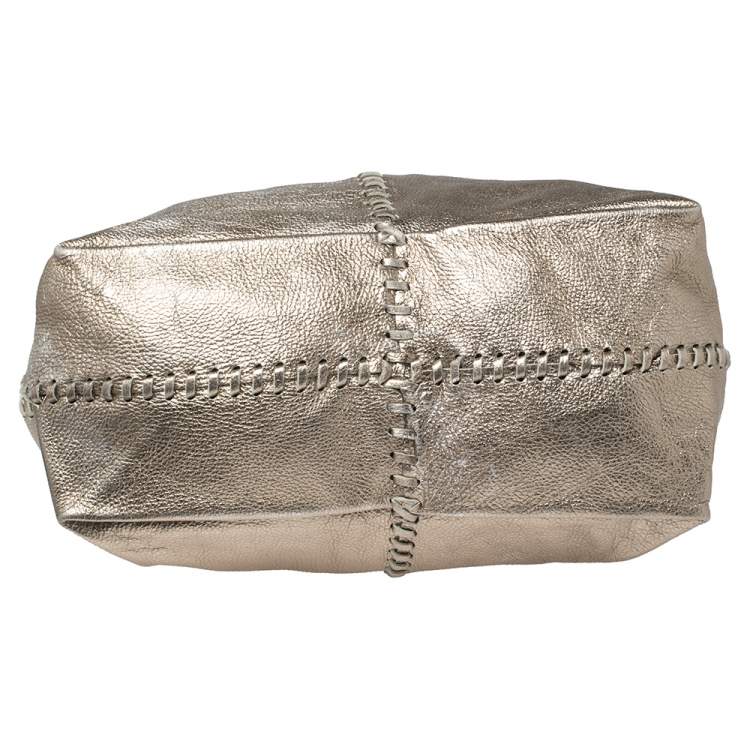 Pre Owned Jimmy Choo Metallic Leather and Snakeskin Trim Whipstitch Tote