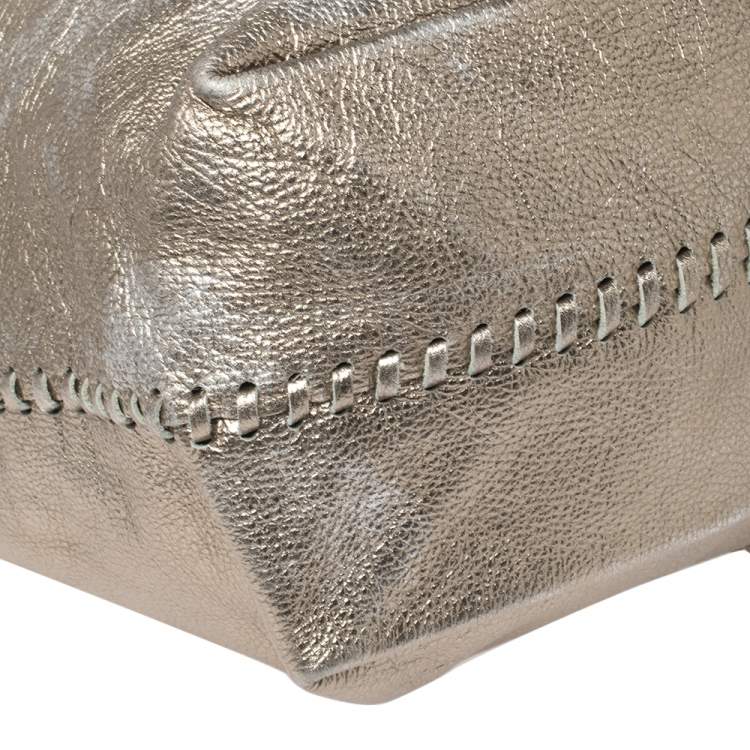Pre Owned Jimmy Choo Metallic Leather and Snakeskin Trim Whipstitch Tote
