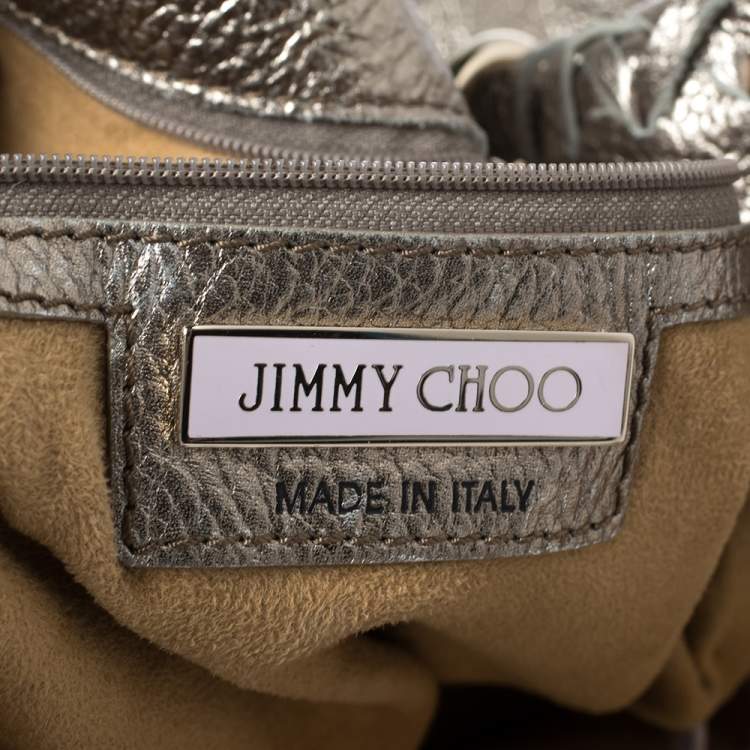 Pre Owned Jimmy Choo Metallic Leather and Snakeskin Trim Whipstitch Tote