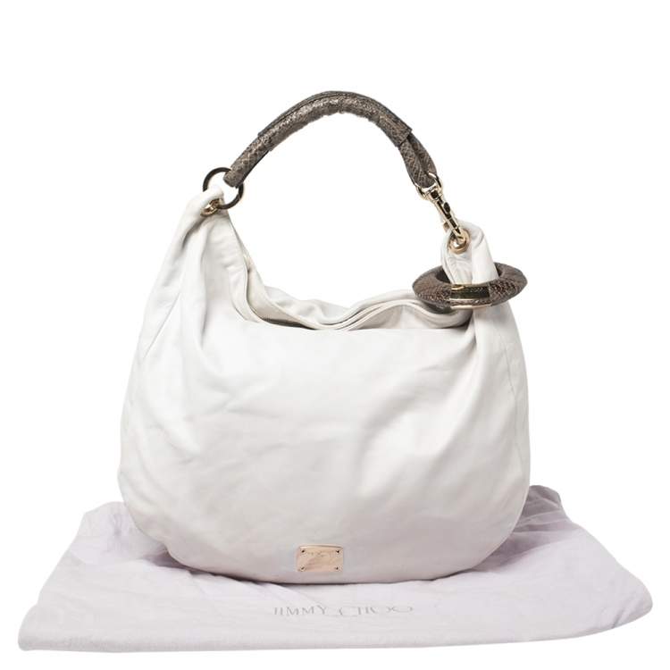 Pre Owned Jimmy Choo White Leather Sky Bangle Hobo