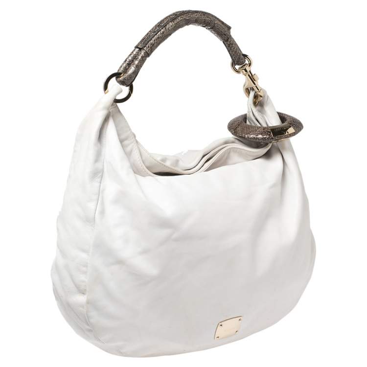 Pre Owned Jimmy Choo White Leather Sky Bangle Hobo