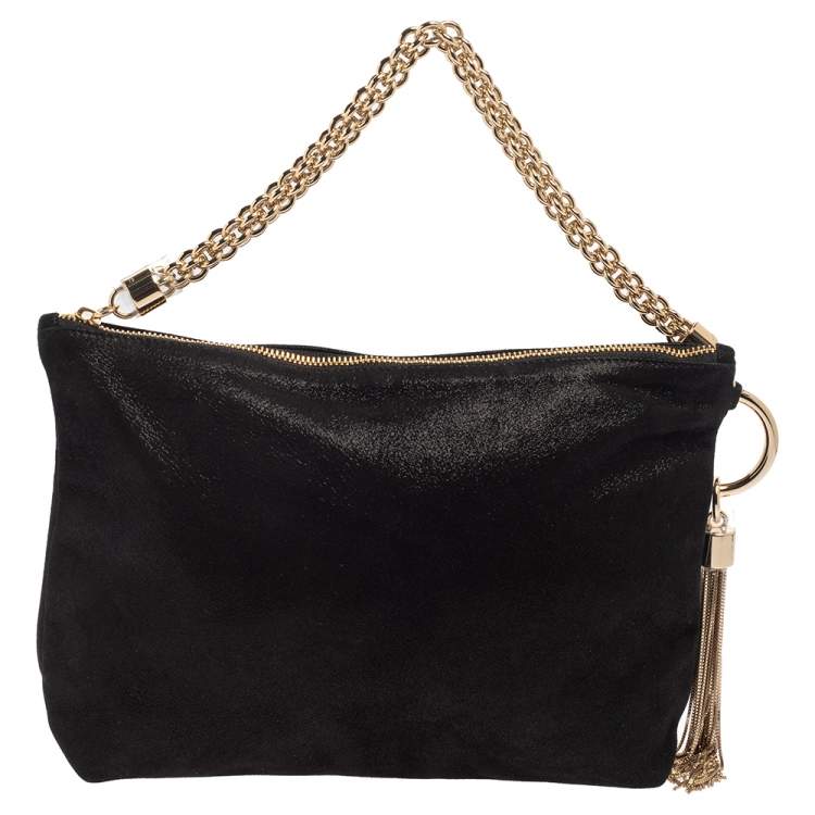 Pre Owned Jimmy Choo Black Shimmery Suede Callie Clutch 