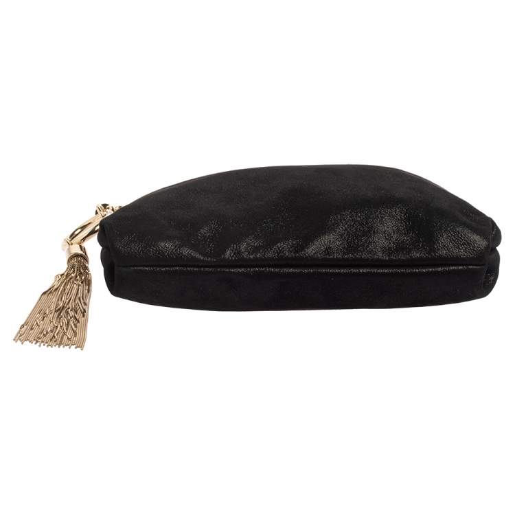 Pre Owned Jimmy Choo Black Shimmery Suede Callie Clutch 