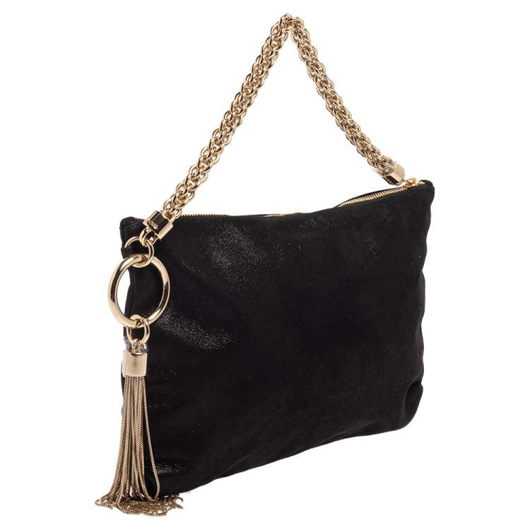 Pre Owned Jimmy Choo Black Shimmery Suede Callie Clutch 