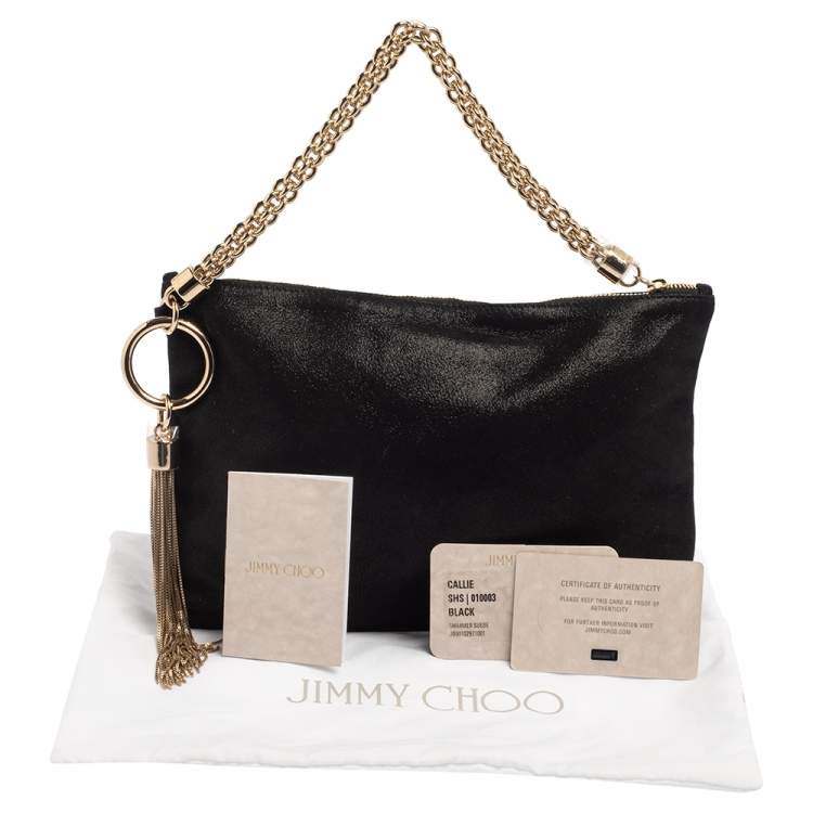 Pre Owned Jimmy Choo Black Shimmery Suede Callie Clutch 