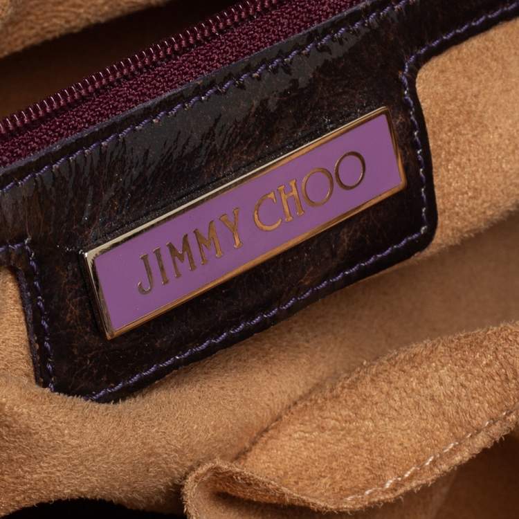 Pre Owned Jimmy Choo Dark Brown/Purple Patent Leather and Suede Malena Satchel