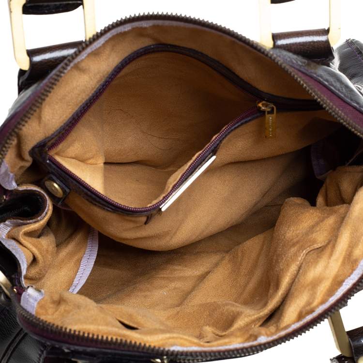 Pre Owned Jimmy Choo Dark Brown/Purple Patent Leather and Suede Malena Satchel