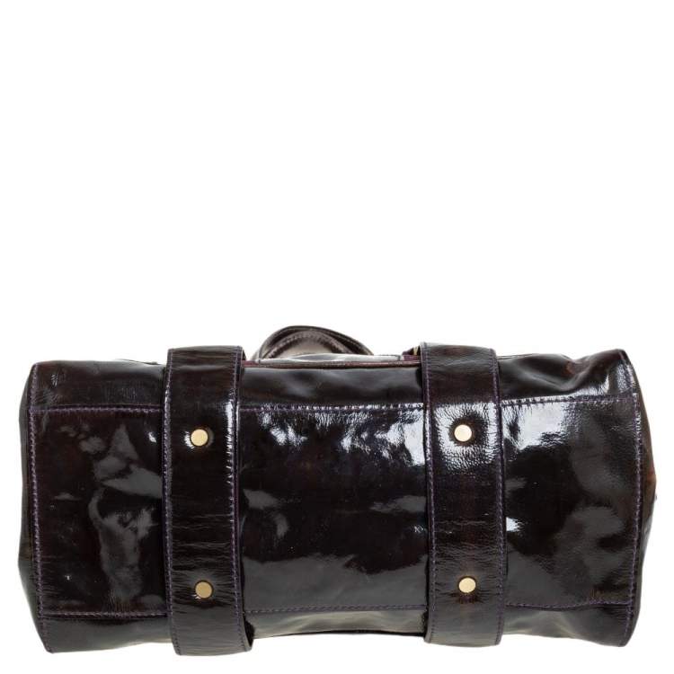 Pre Owned Jimmy Choo Dark Brown/Purple Patent Leather and Suede Malena Satchel