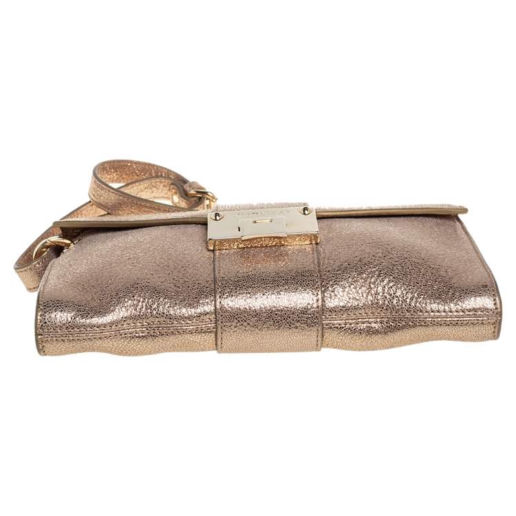 Pre Owned Jimmy Choo Gold Glitter And Leather Rebel Clutch