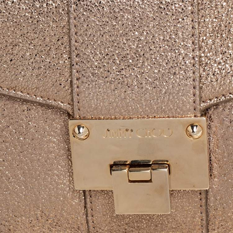 Pre Owned Jimmy Choo Gold Glitter And Leather Rebel Clutch
