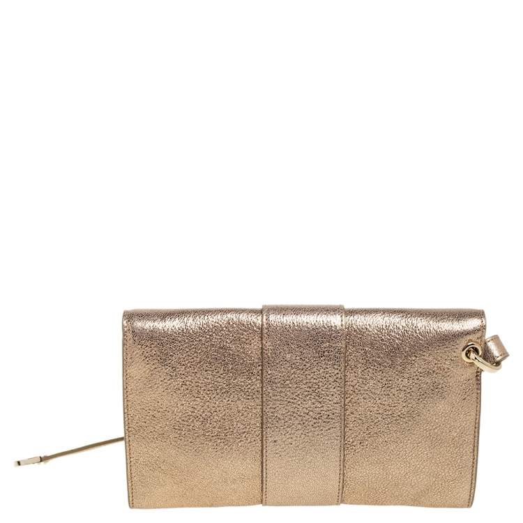 Pre Owned Jimmy Choo Gold Glitter And Leather Rebel Clutch