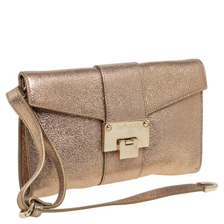Pre Owned Jimmy Choo Gold Glitter And Leather Rebel Clutch