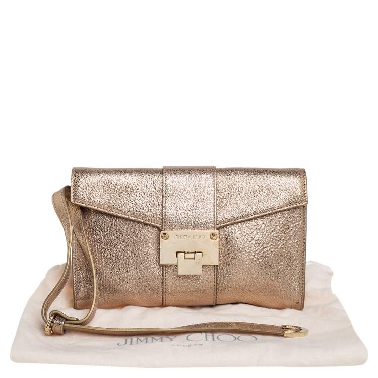Pre Owned Jimmy Choo Gold Glitter And Leather Rebel Clutch