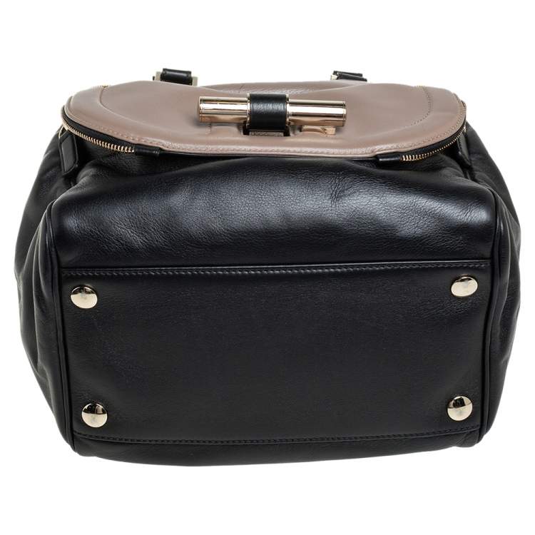 Pre Owned Jimmy Choo Black/Beige Leather Justine Satchel