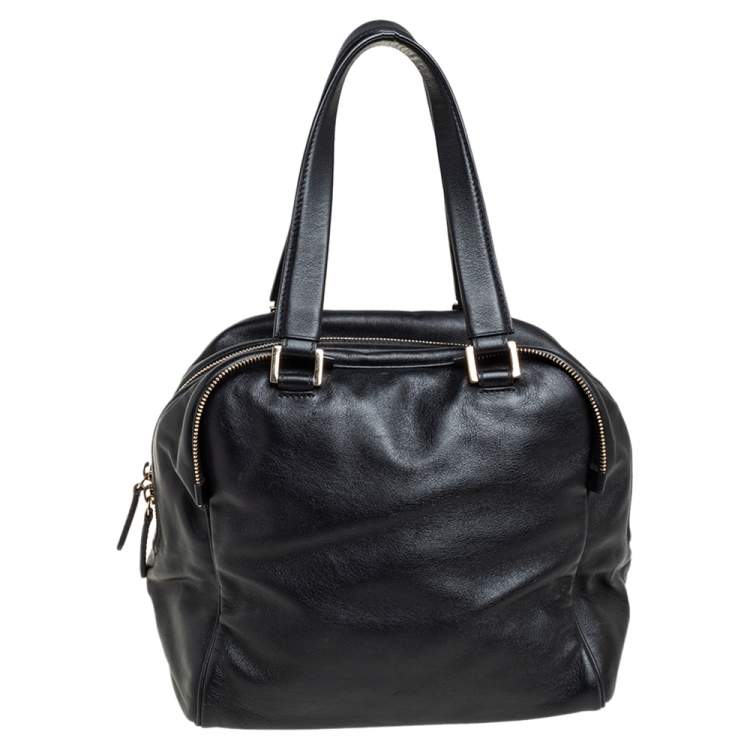 Pre Owned Jimmy Choo Black/Beige Leather Justine Satchel