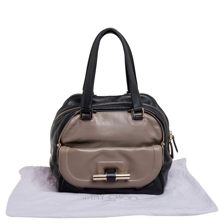 Pre Owned Jimmy Choo Black/Beige Leather Justine Satchel