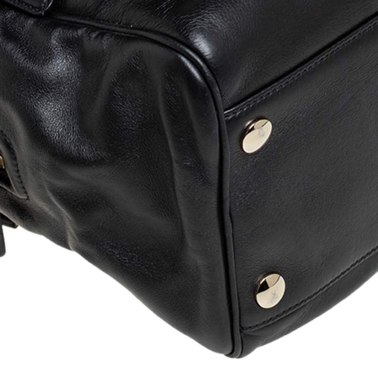 Pre Owned Jimmy Choo Black/Beige Leather Justine Satchel