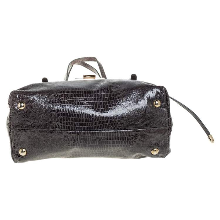 Pre Owned Jimmy Choo Metallic Grey Snakeskin Embossed Leather Rhea Tote