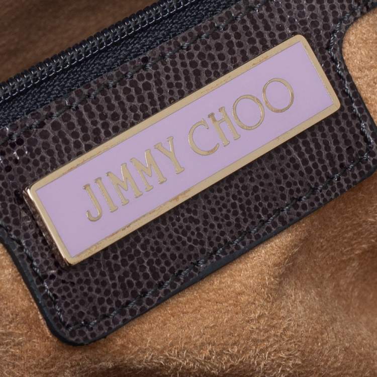 Pre Owned Jimmy Choo Metallic Grey Snakeskin Embossed Leather Rhea Tote