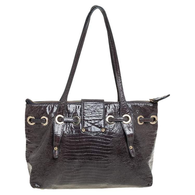Pre Owned Jimmy Choo Metallic Grey Snakeskin Embossed Leather Rhea Tote
