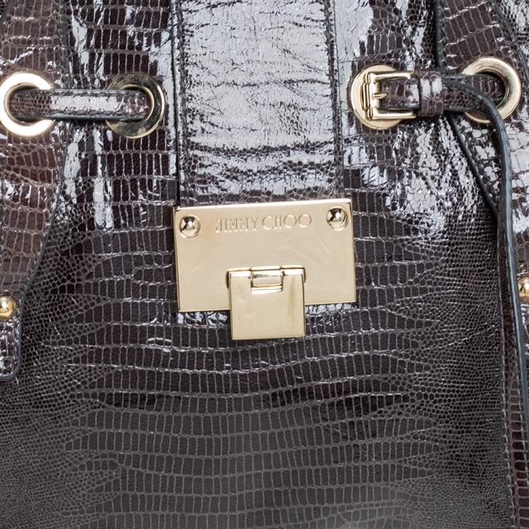 Pre Owned Jimmy Choo Metallic Grey Snakeskin Embossed Leather Rhea Tote