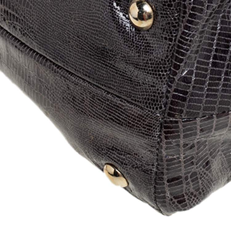 Pre Owned Jimmy Choo Metallic Grey Snakeskin Embossed Leather Rhea Tote