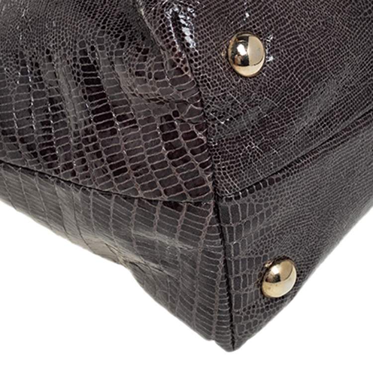 Pre Owned Jimmy Choo Metallic Grey Snakeskin Embossed Leather Rhea Tote