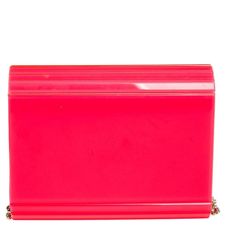 Pre Owned Jimmy Choo Neon Pink Acrylic Candy Clutch Bag