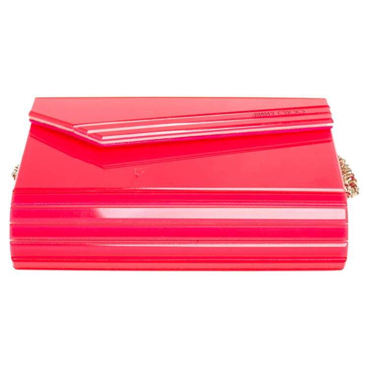 Pre Owned Jimmy Choo Neon Pink Acrylic Candy Clutch Bag