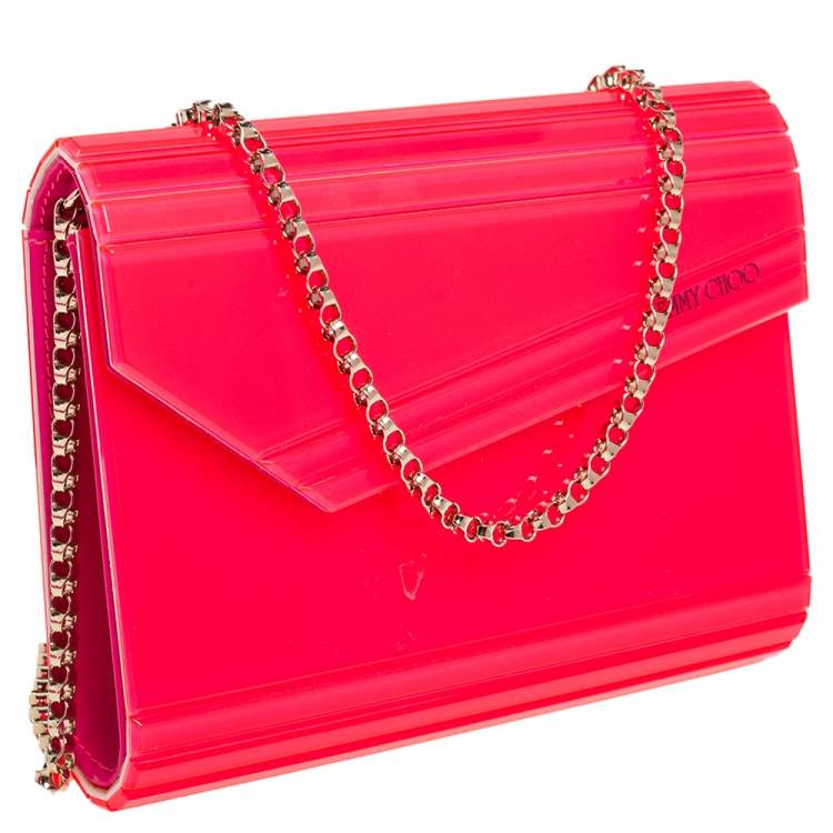 Pre Owned Jimmy Choo Neon Pink Acrylic Candy Clutch Bag