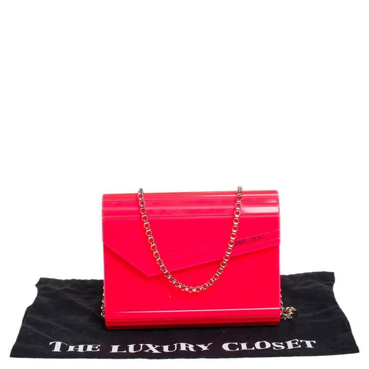 Pre Owned Jimmy Choo Neon Pink Acrylic Candy Clutch Bag