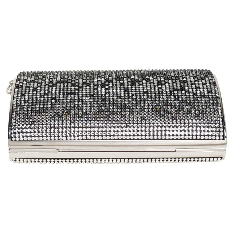 Pre Owned Jimmy Choo Silver/Black Crystal Embellished Clutch