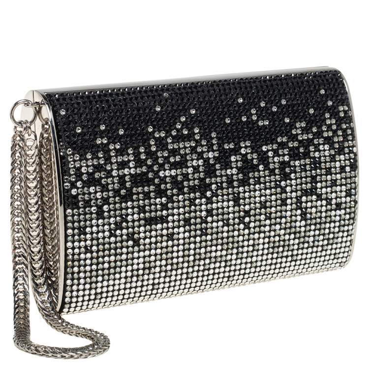 Pre Owned Jimmy Choo Silver/Black Crystal Embellished Clutch