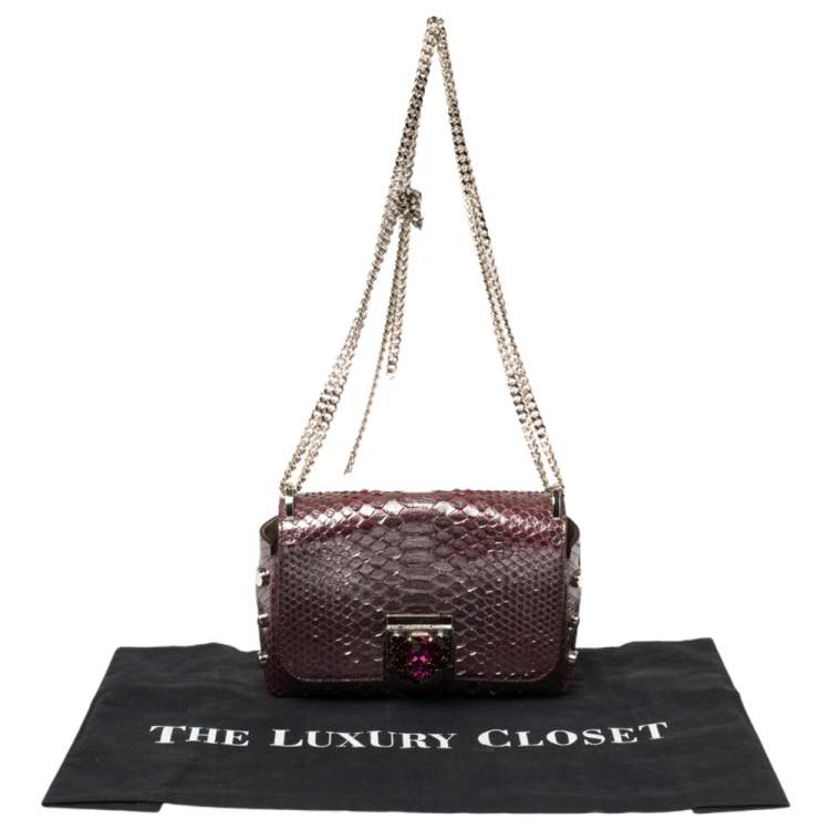 Pre Owned Jimmy Choo Metallic Red Python Lockett Shoulder Bag