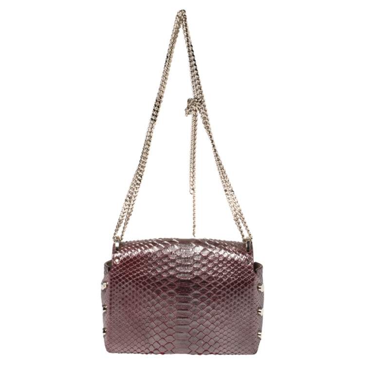 Pre Owned Jimmy Choo Metallic Red Python Lockett Shoulder Bag
