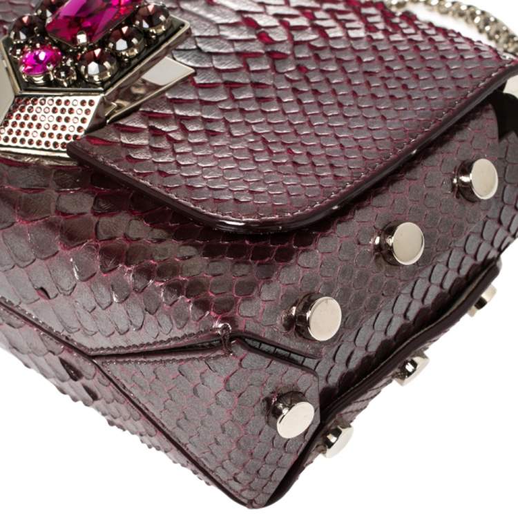 Pre Owned Jimmy Choo Metallic Red Python Lockett Shoulder Bag