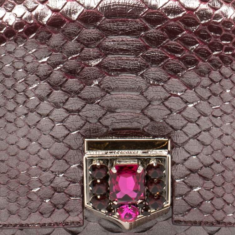 Pre Owned Jimmy Choo Metallic Red Python Lockett Shoulder Bag