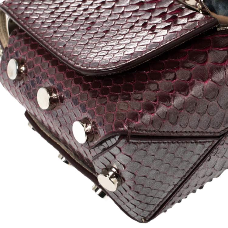Pre Owned Jimmy Choo Metallic Red Python Lockett Shoulder Bag