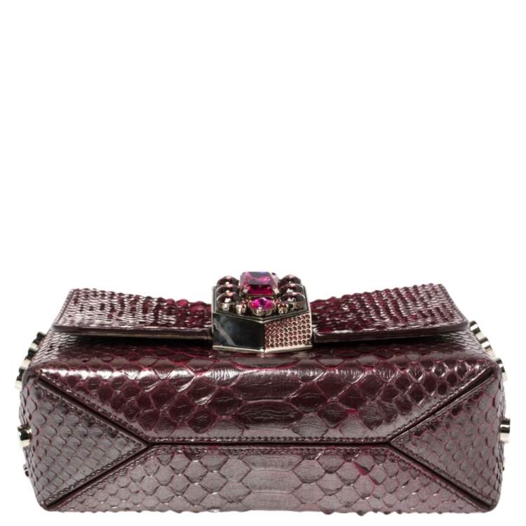 Pre Owned Jimmy Choo Metallic Red Python Lockett Shoulder Bag