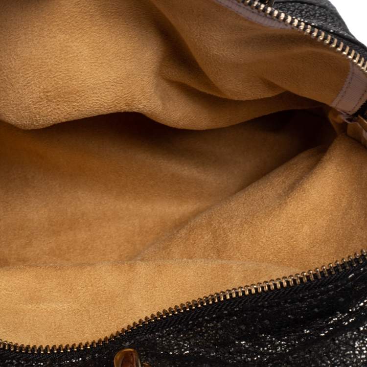 Pre Owned Jimmy Choo Black Shimmery Suede Blythe M Bag