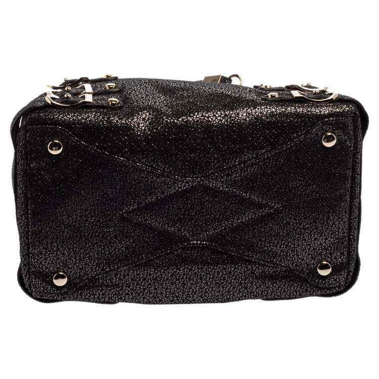 Pre Owned Jimmy Choo Black Shimmery Suede Blythe M Bag