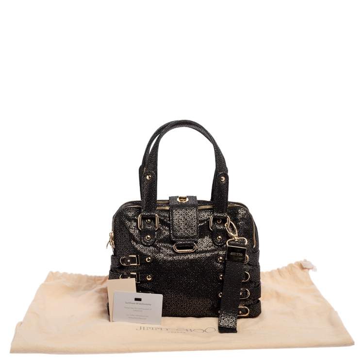 Pre Owned Jimmy Choo Black Shimmery Suede Blythe M Bag
