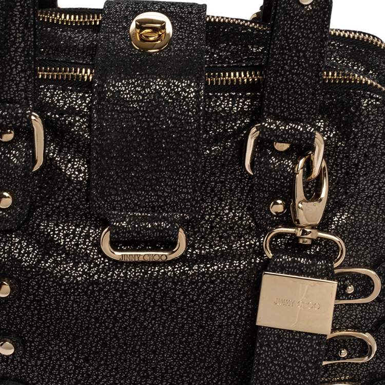 Pre Owned Jimmy Choo Black Shimmery Suede Blythe M Bag