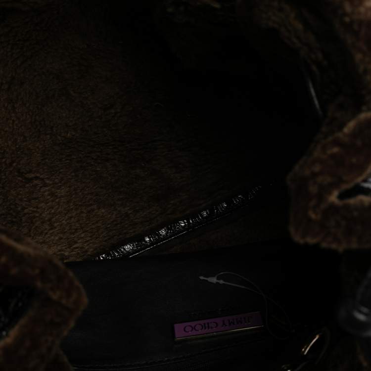 مملوكة مسبقًا Jimmy Choo Black/Brown  Patent Leather and Shearling Ramona Shoulder Bag
