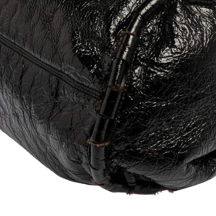 مملوكة مسبقًا Jimmy Choo Black/Brown  Patent Leather and Shearling Ramona Shoulder Bag