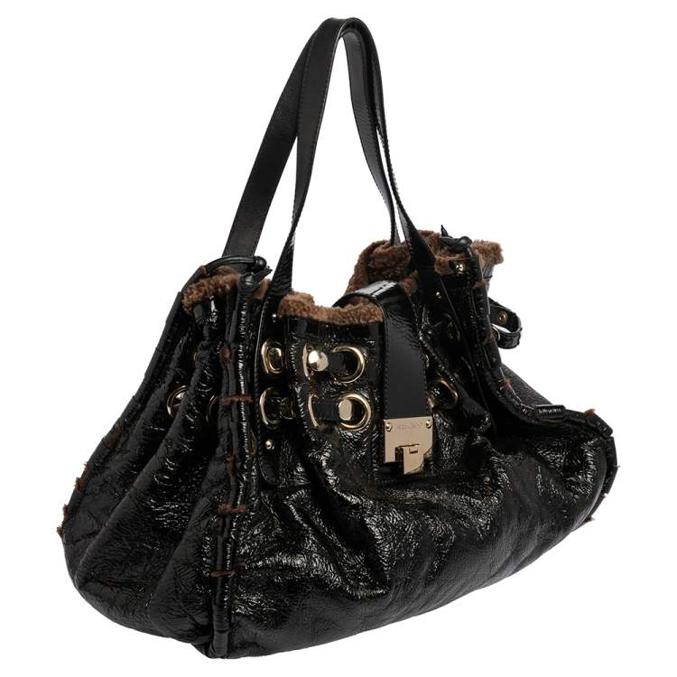 مملوكة مسبقًا Jimmy Choo Black/Brown  Patent Leather and Shearling Ramona Shoulder Bag