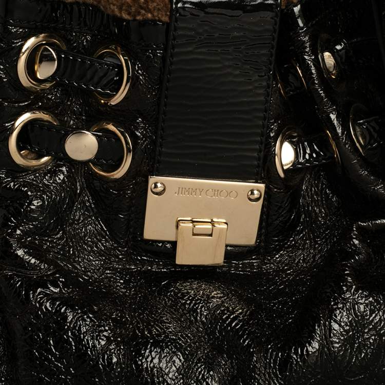 مملوكة مسبقًا Jimmy Choo Black/Brown  Patent Leather and Shearling Ramona Shoulder Bag