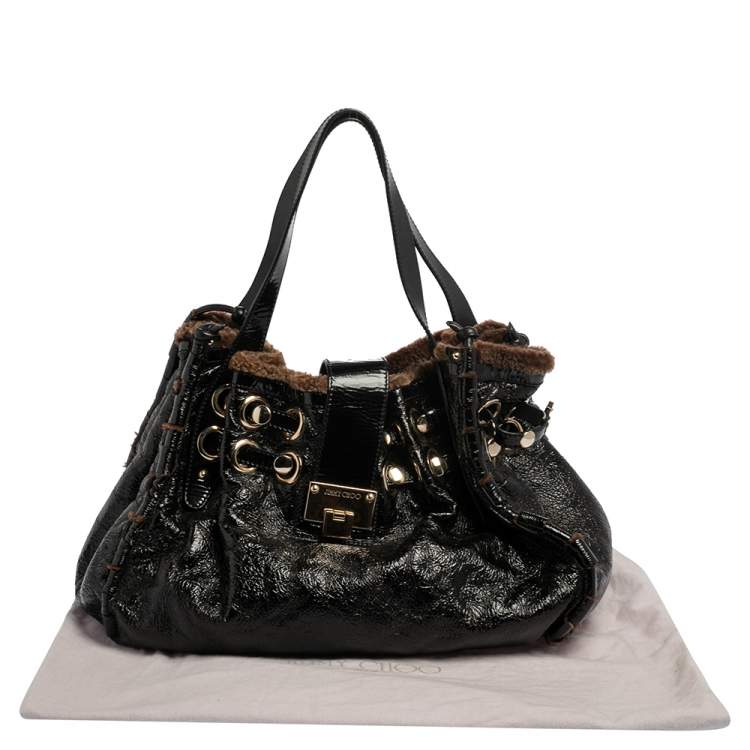مملوكة مسبقًا Jimmy Choo Black/Brown  Patent Leather and Shearling Ramona Shoulder Bag