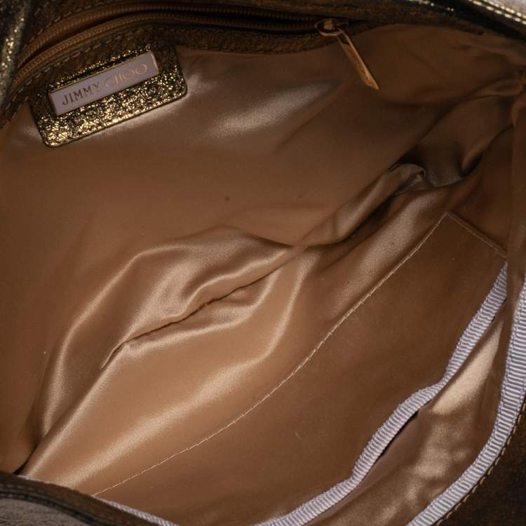 Pre Owned Jimmy Choo Gold Shimmery Leather Chandra Clutch